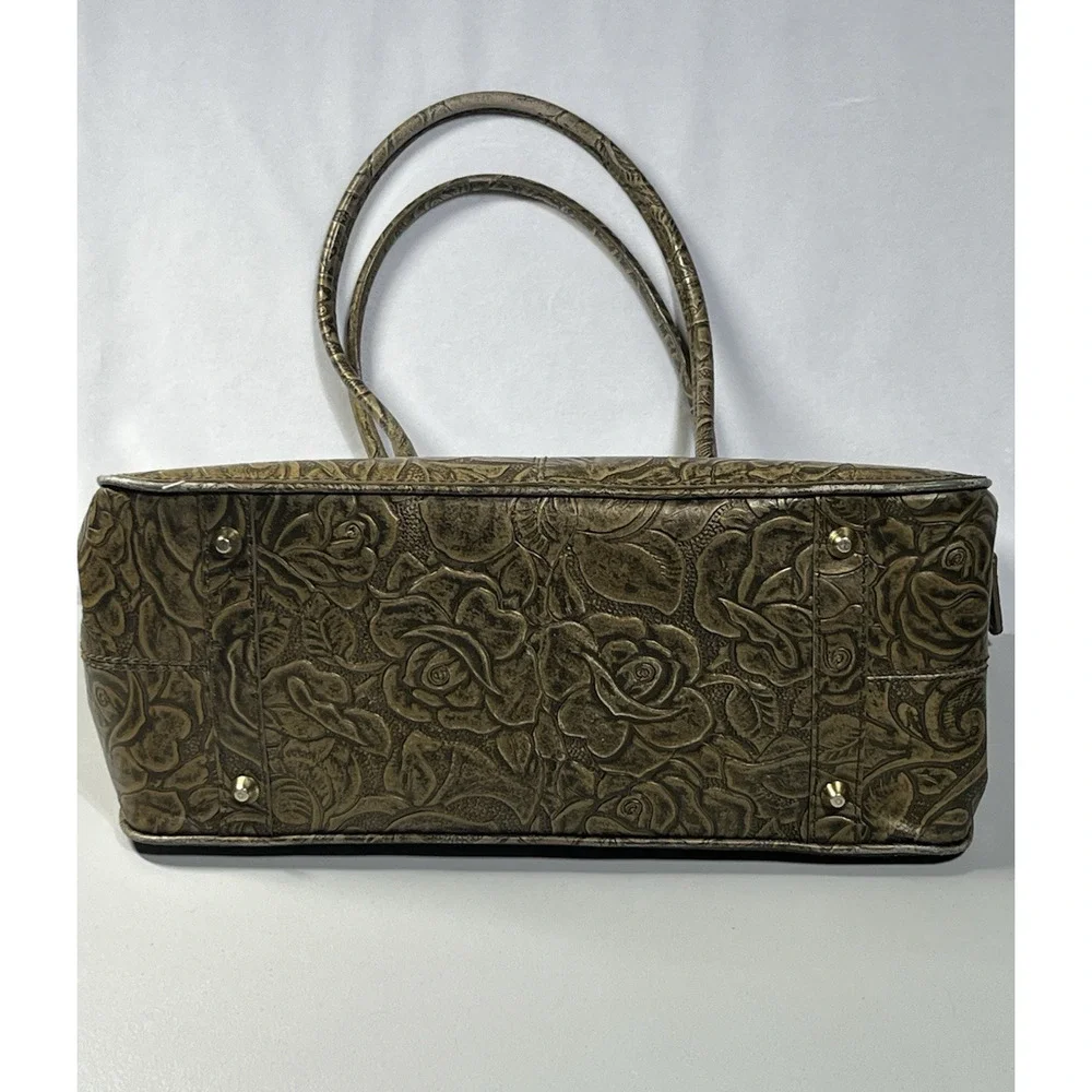 Maxx New York Floral Embossed Patent Leather Satchel Gold Zip Top Shoulder Bag